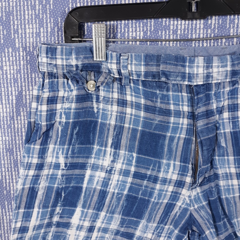 Polo Ralph Lauren Linen Shorts Mens 34 x 8 Classic Fit Madras Plaid Blue - Picture 2 of 14